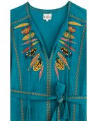 Robe en coton brodée plumes Maita verte