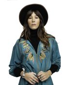 Robe en coton brodée plumes Maita verte