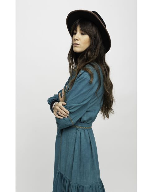 Robe en coton brodée plumes Maita verte
