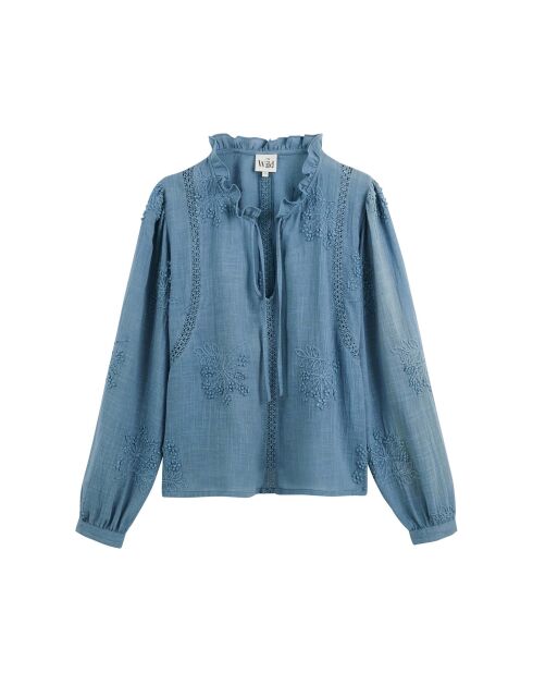 Blouse en coton brodé Teresa bleue