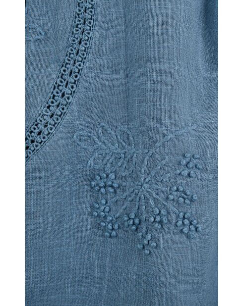 Blouse en coton brodé Teresa bleue