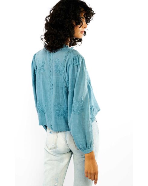 Blouse en coton brodé Teresa bleue