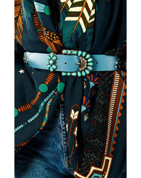 Ceinture unie avec studs et boucle travaillée Lazaro bleue