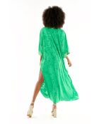 Robe longue fluide caftan brodée Justine verte