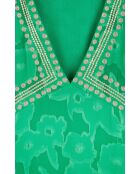 Robe longue fluide caftan brodée Justine verte