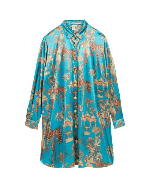 Robe midi manches longues à motifs Jaya bleue