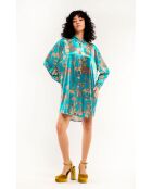 Robe midi manches longues à motifs Jaya bleue