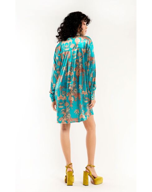 Robe midi manches longues à motifs Jaya bleue