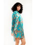 Robe midi manches longues à motifs Jaya bleue