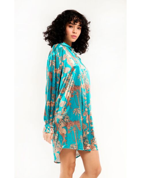 Robe midi manches longues à motifs Jaya bleue