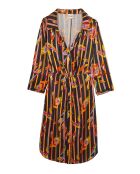 Robe chemise satinée motifs plumes Colibri noire