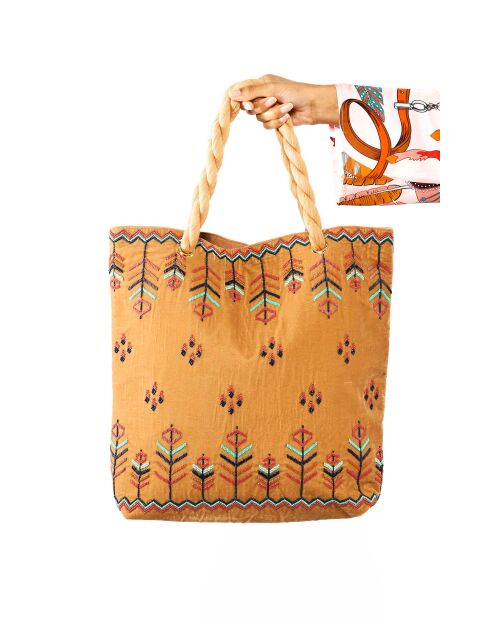 Sac cabas avec broderies Iker beige