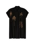 Robe chemise oversize en gaze de coton brodée Clovis noire