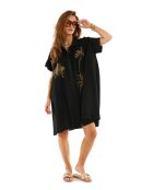 Robe chemise oversize en gaze de coton brodée Clovis noire