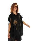 Robe chemise oversize en gaze de coton brodée Clovis noire