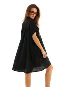 Robe chemise oversize en gaze de coton brodée Clovis noire
