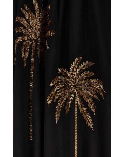 Robe chemise oversize en gaze de coton brodée Clovis noire