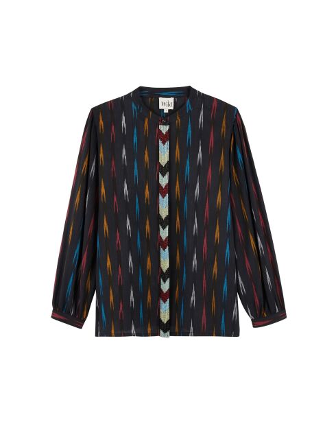 Blouse tissu jacquard et chevrons Mimosa noire