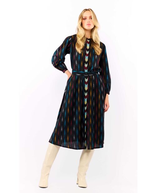 Blouse tissu jacquard et chevrons Mimosa noire