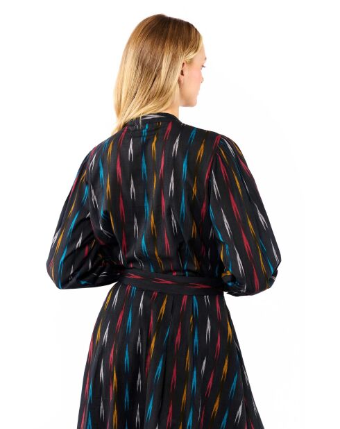 Blouse tissu jacquard et chevrons Mimosa noire