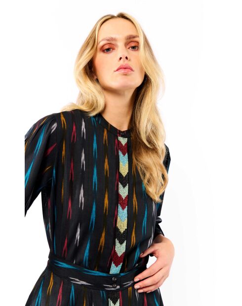 Blouse tissu jacquard et chevrons Mimosa noire