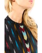 Blouse tissu jacquard et chevrons Mimosa noire