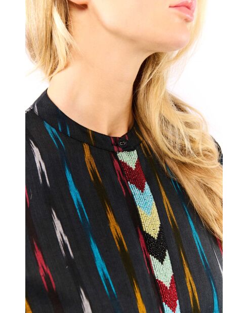 Blouse tissu jacquard et chevrons Mimosa noire