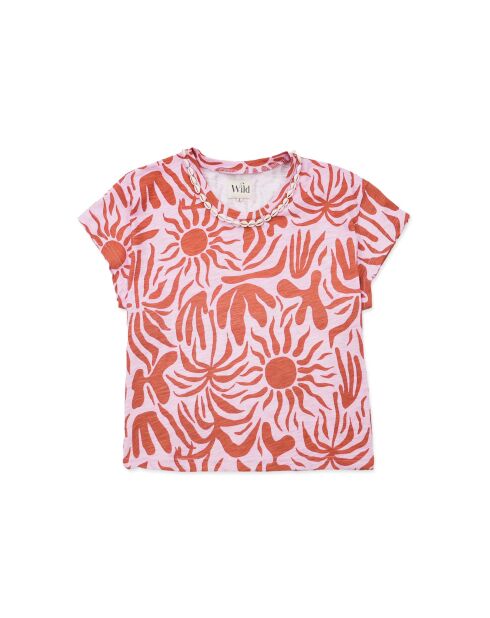 T-shirt imprimé et brodé de coquillage Amandine rose