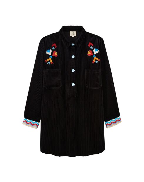 Robe en velours côtelé courte manches longues Madi noire