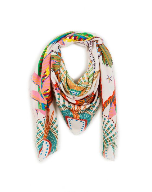 Grand foulard motifs ethniques Wakiza beige