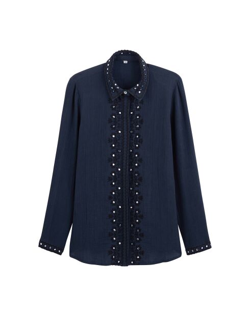 Chemise en gaze de coton et broderies Mala bleue