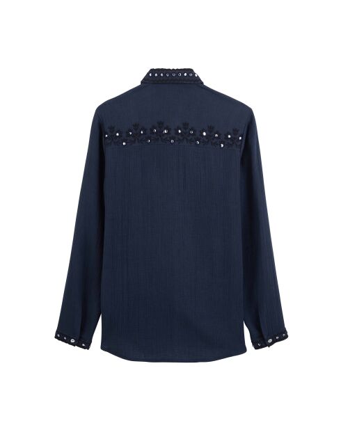 Chemise en gaze de coton et broderies Mala bleue