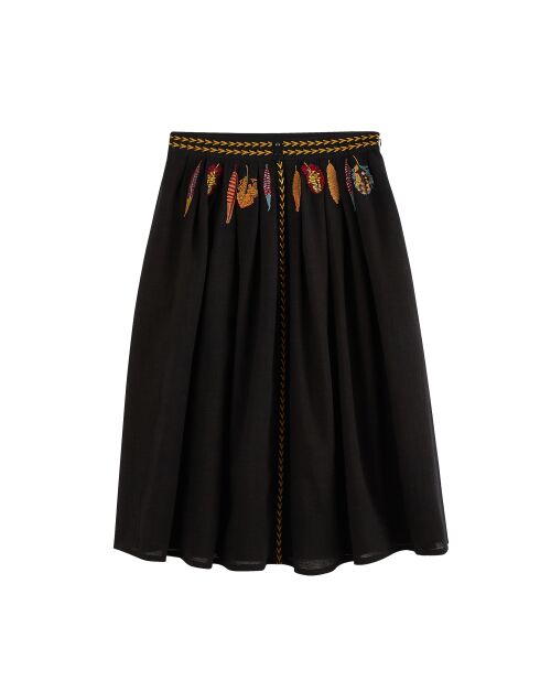 Jupe brodée plumes Humberto noire
