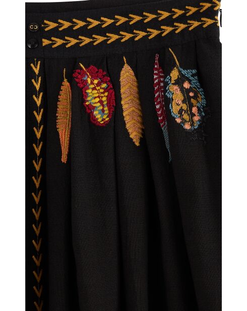 Jupe brodée plumes Humberto noire