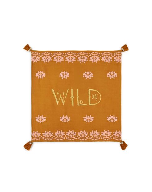 Foulard en gaze de coton brodé Ocampo camel