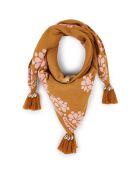 Foulard en gaze de coton brodé Ocampo camel