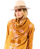 Foulard en gaze de coton brodé Ocampo camel