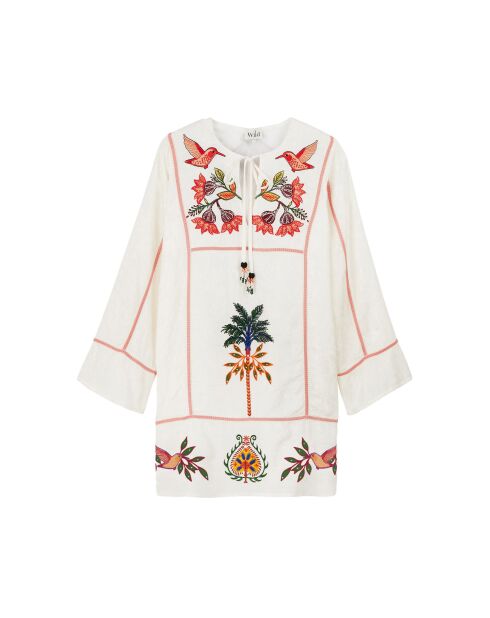 Robe courte à manches longues et broderies Fara beige