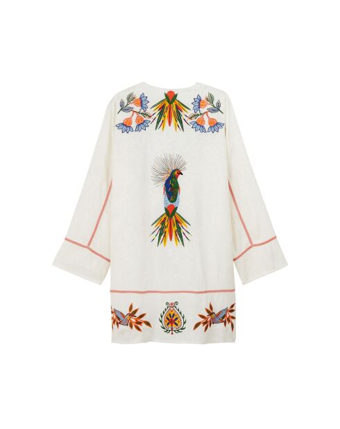 Robe courte à manches longues et broderies Fara beige