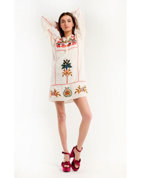 Robe courte à manches longues et broderies Fara beige