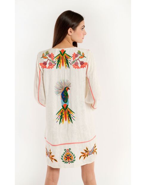 Robe courte à manches longues et broderies Fara beige