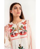 Robe courte à manches longues et broderies Fara beige