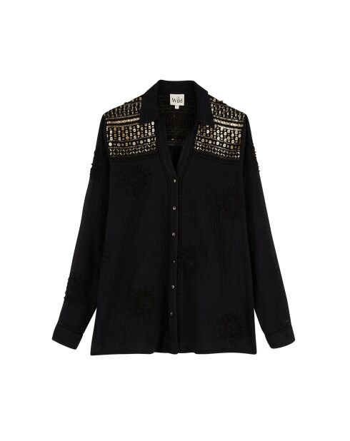 Chemise en gaze de coton et broderies Lydie noire
