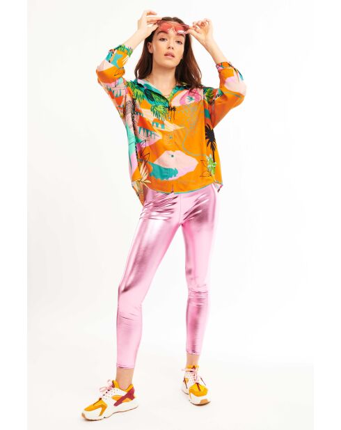 Legging lamé Flashdance rose