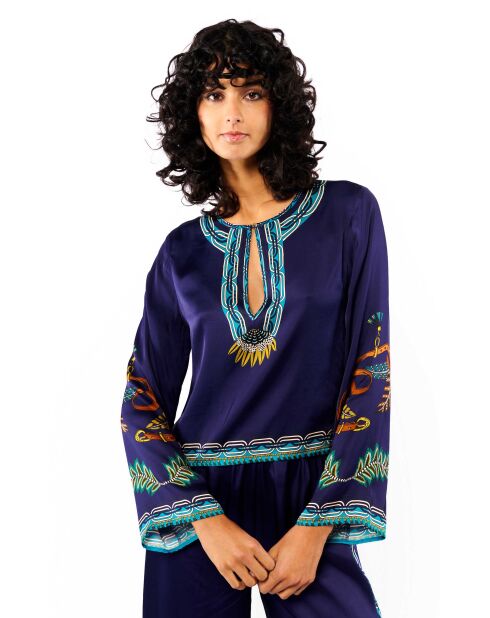 Blouse imprimé ethnique Noah bleue