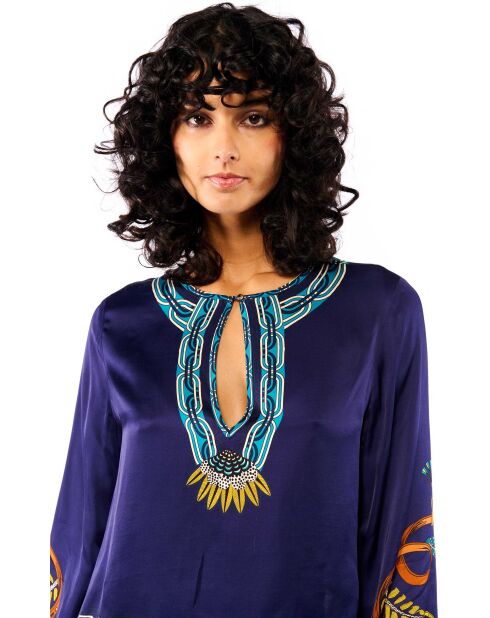 Blouse imprimé ethnique Noah bleue