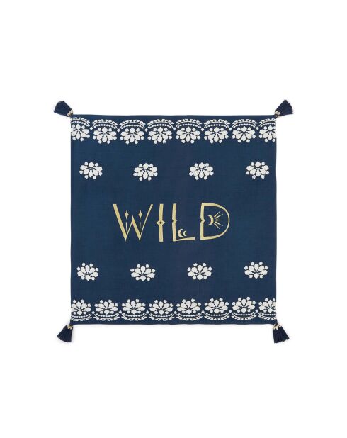 Foulard en gaze de coton brodé Ocampo bleu