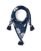 Foulard en gaze de coton brodé Ocampo bleu