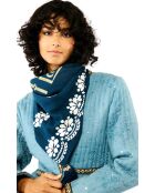 Foulard en gaze de coton brodé Ocampo bleu