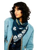 Foulard en gaze de coton brodé Ocampo bleu